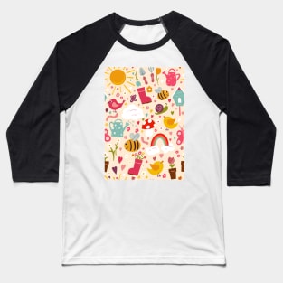 Gardening Fun repeat pattern on a cream background Baseball T-Shirt